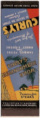 Matchbook cover for Curly's Beachcomber Room